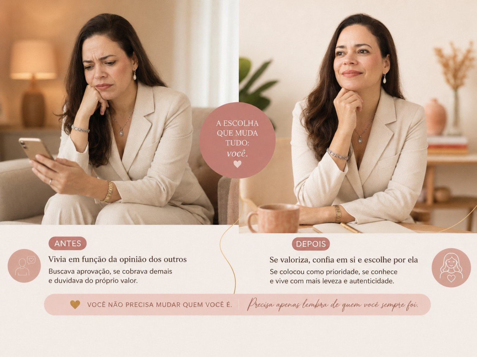 Antes e depois — autoconfiança